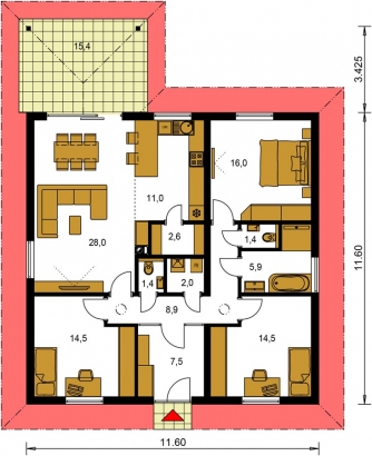 Grundriss des Erdgeschosses - BUNGALOW 208